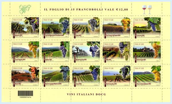 I francobolli 'Made in Italy' celebrano 15 vini Docg 2014