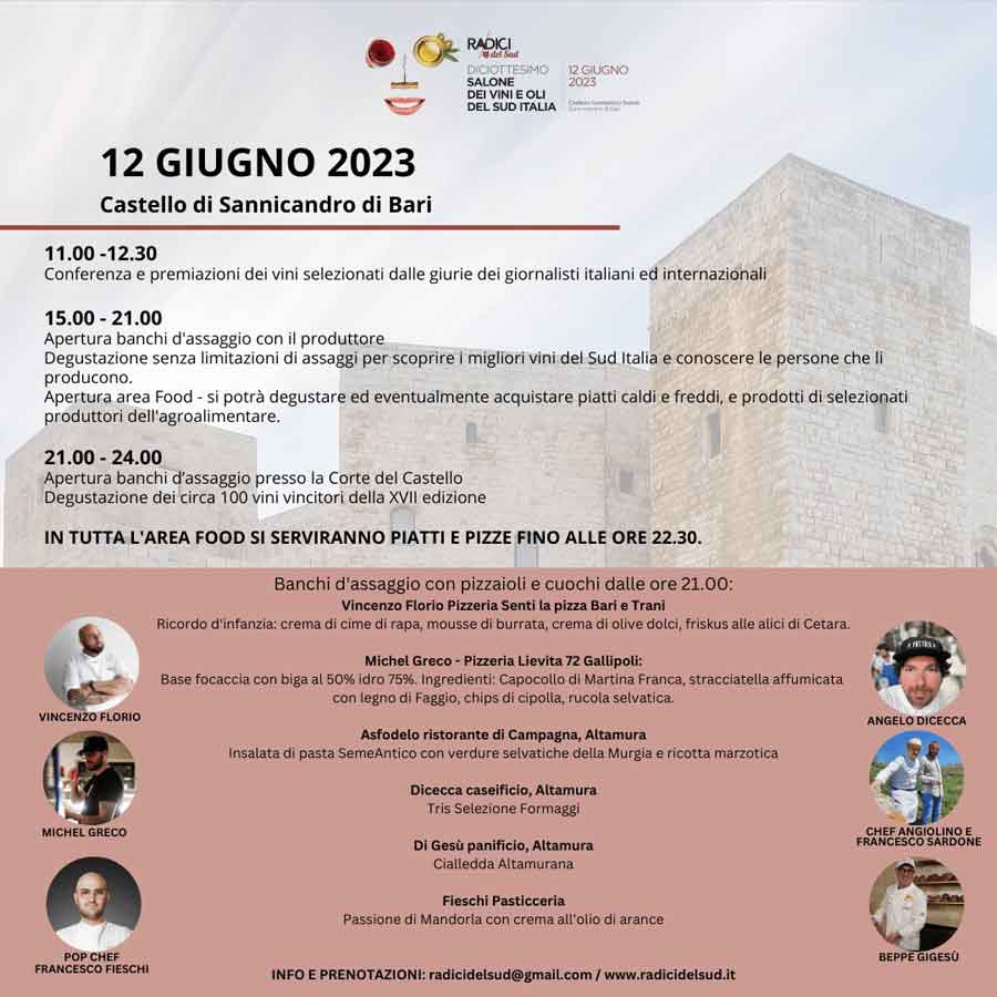 12 GIUGNO 2023 - il salone del vino e dell' olio del Sud con 90 espositori del Sud e dalle 21 la grande festa conclusiva